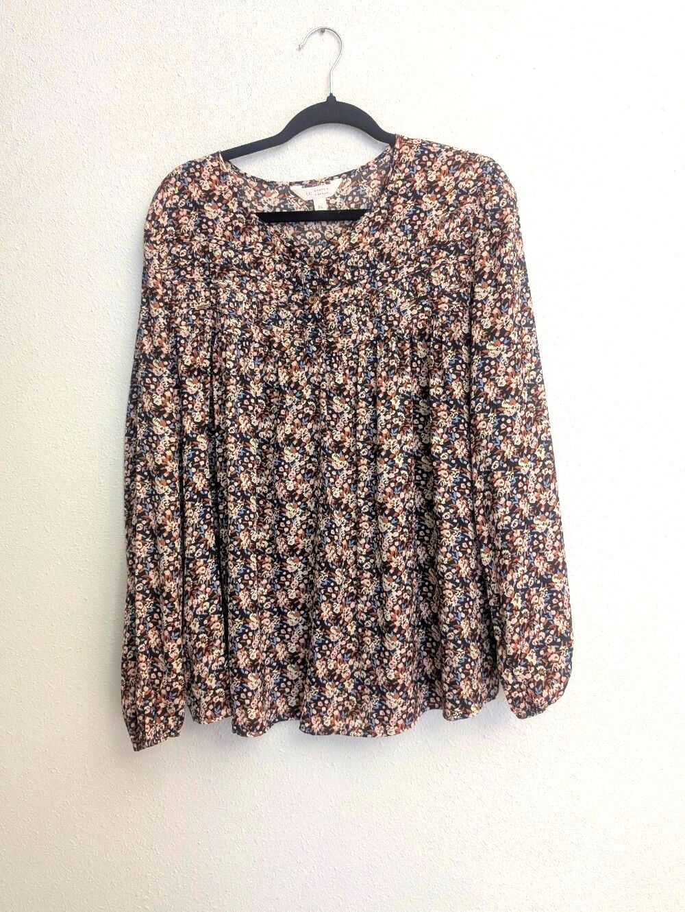 LC Lauren Conrad Victorian Smocked Floral Peasant Blouse Size XL